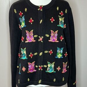 Jack B. Quick Colorful Owl Embroidered Cardigan